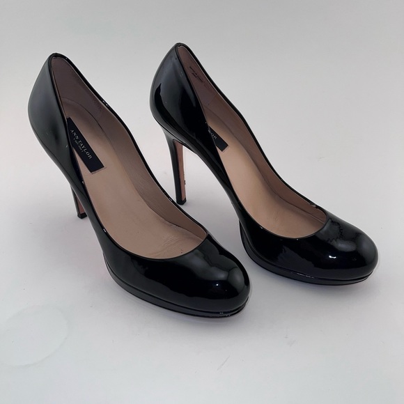 Ann Taylor Black Patent Leather Platform Heels Size 8 Round Toe - Picture 3 of 5